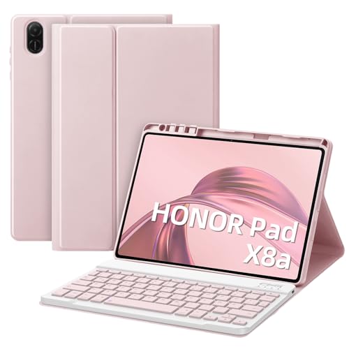 Bettdow für Honor Pad X8a Tablet 2024 Tastatur Hülle, Deutsch QWERTZ Layout Abnehmbarer Kabellose Tastatur mit Hülle für Honor Pad X8a 11 Zoll 2024, Rosa von Bettdow