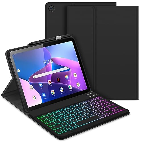 Bettdow für Lenovo Tab M10 (3rd Gen) 10,1 Zoll Tastatur Hülle, QWERTZ Layout Abnehmbarer Beleuchtete Tastatur mit Hülle für Lenovo Tab M10 3. Generation 10.1" TB328FU/TB328XU, Schwarz von Bettdow