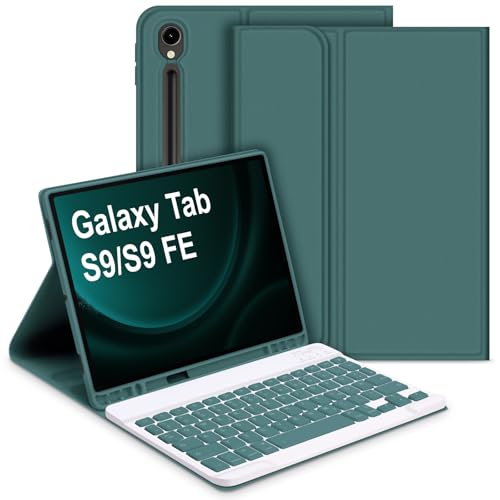 Bettdow für Samsung Galaxy Tab S10 FE 10.9" 2025 Tastatur Hülle, Deutsch QWERTZ Layout Abnehmbarer Tastatur mit Hülle für Galaxy Tab S10 FE/Tab S9 FE 10.9 Zoll/Tab S9 11 Zoll, Dunkelgrün von Bettdow