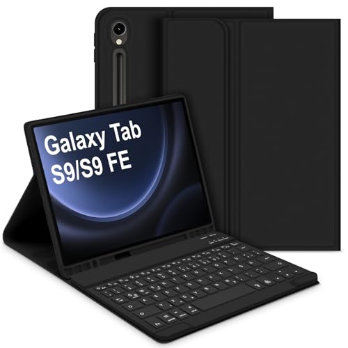 Bettdow für Samsung Galaxy Tab S10 FE 10.9" 2025 Tastatur Hülle, Deutsch QWERTZ Layout Abnehmbarer Tastatur mit Hülle für Galaxy Tab S10 FE/Tab S9 FE 10.9 Zoll/Tab S9 11 Zoll, Schwarz von Bettdow