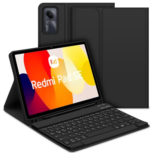 Bettdow für Xiaomi Redmi Pad SE 11 Zoll 2023 Tastatur Hülle, Deutsch QWERTZ Layout Magnetisch Abnehmbarer Tastatur mit Hülle für Redmi Pad SE 11'' 2023, Schwarz von Bettdow