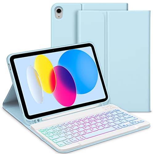 Bettdow für iPad A16 11. Generation 2025/10.Generation 2022 Tastatur Hülle, QWERTZ Layout Abnehmbarer Beleuchtete Tastatur, Hülle mit Stifthalter für iPad 10.Gen 10,9"/ 11.Gen 11", Blau von Bettdow