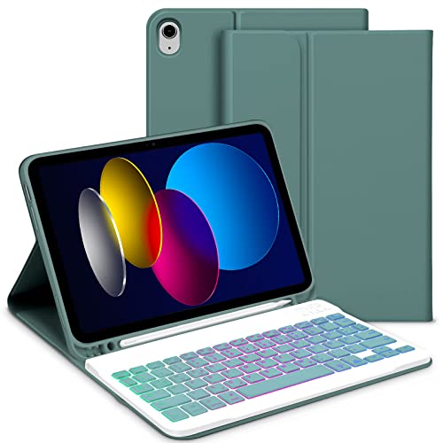 Bettdow für iPad A16 11. Generation 2025/10.Generation 2022 Tastatur Hülle, QWERTZ Layout Abnehmbarer Beleuchtete Tastatur, Hülle mit Stifthalter für iPad 10.Gen 10,9"/ 11.Gen 11",Dunkelgrün von Bettdow