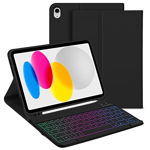 Bettdow für iPad A16 11. Generation 2025/10.Generation 2022 Tastatur Hülle, QWERTZ Layout Abnehmbarer Beleuchtete Tastatur, Hülle mit Stifthalter für iPad 10.Gen 10,9"/ 11.Gen 11", Schwarz von Bettdow