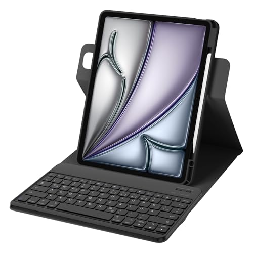 Bettdow für iPad Air 13 Zoll M3 2025/ M2 2024 Tastatur Hülle, Hoch-/Querformat Verwenden, QWERTZ Layout Abnehmbarer Tastatur mit Hülle für iPad Pro 12.9" 3./4./5./6.Gen 2018-2022, Schwarz von Bettdow