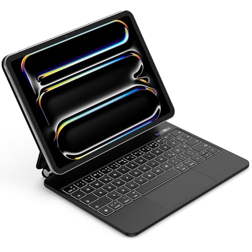 Bettdow für iPad Pro 11 Zoll M4 2024 Tastatur Hülle, Schwebendes Magnetisches Design mit Trackpad, Deutsch QWERTZ-Layout 7 Farbige Beleuchtete Tastatur für iPad Pro 11" M4 2024, Schwarz von Bettdow