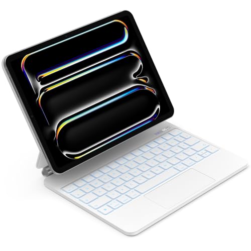 Bettdow für iPad Pro 11 Zoll M4 2024 Tastatur Hülle, Schwebendes Magnetisches Design mit Trackpad, Deutsch QWERTZ-Layout 7 Farbige Beleuchtete Tastatur für iPad Pro 11" M4 2024, Weiß von Bettdow
