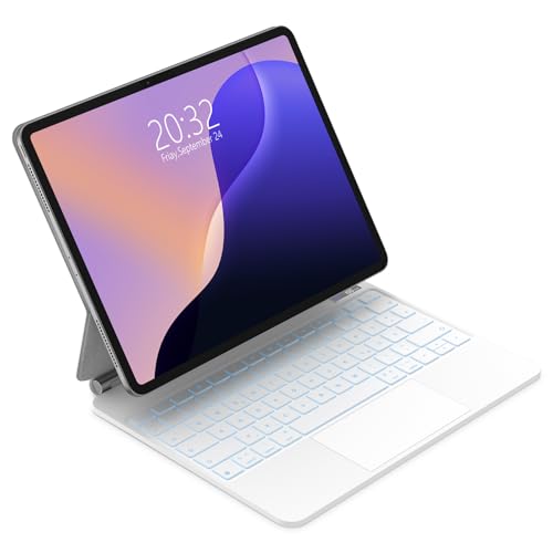 Bettdow für iPad Pro 13 Zoll M4 2024 Tastatur Hülle, Schwebendes Magnetisches Design mit Trackpad, Deutsch QWERTZ-Layout 7 Farbige Beleuchtete Tastatur für iPad Pro 13" M4 2024, Weiß von Bettdow