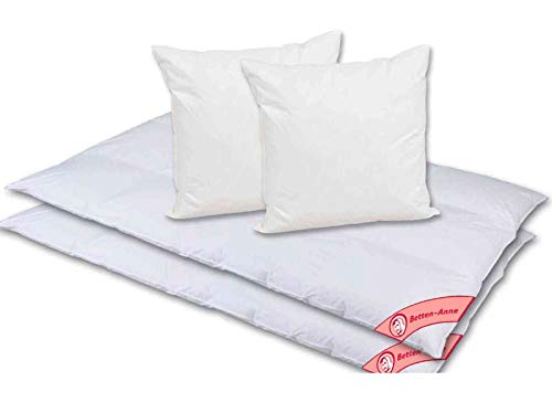 Bettenset Winter warm für 2 Personen 1320g+800g, 100% weiße Sächsische Daunen (Bett), 50% Daunen + 50 Federn (Kissen), 135x200+80x80cm von Betten-Anne