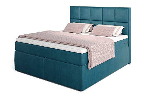 Betten Jumbo Dream Boxspringbett 180x200 mit 7-Zonen TFK Härtegrad H4 und Visco-Topper | Farbe Velour-Petrolblau | div. Größen verfügbar von Betten Jumbo