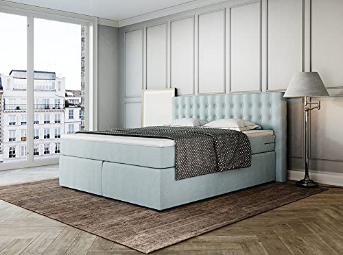 Betten Jumbo King Boxspringbett (H2 Eisblau, 160 x 200 cm mit Pocket Air Topper) von Betten Jumbo