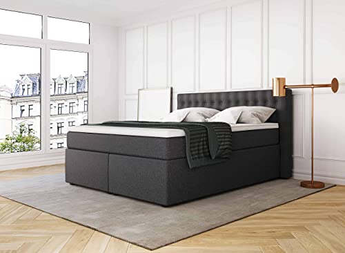 Betten Jumbo King Boxspringbett 140x200 cm 7-Zonen TFK Härtegrad H3 und Pocket Air Topper | Farbe Anthrazit | div. Größen verfügbar von Betten Jumbo