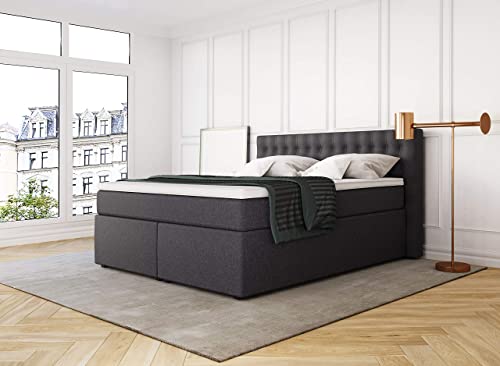 Betten Jumbo King Boxspringbett 140x200 cm mit 7-Zonen TFK Härtegrad H2 und 10 cm V2-Topper | Farbe Anthrazit | div. Größen verfügbar von Betten Jumbo