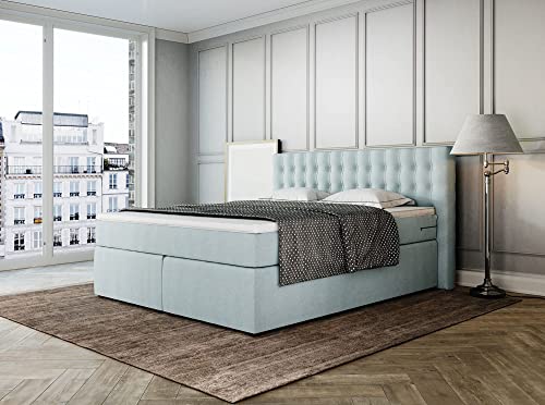 Betten Jumbo King Boxspringbett 140x200 cm mit 7-Zonen TFK Härtegrad H4 und 10 cm V2-Topper | Farbe Eisblau | div. Größen verfügbar von Betten Jumbo