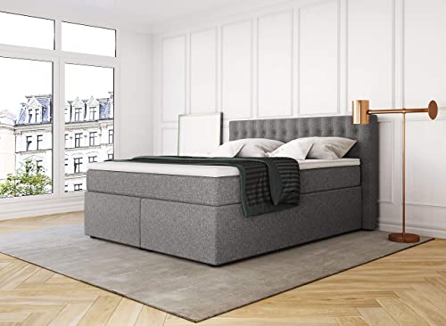 Betten Jumbo King Boxspringbett 140x200 cm mit 7-Zonen TFK Härtegrad H4 und 10 cm V2-Topper | Farbe Hellgrau | div. Größen verfügbar von Betten Jumbo