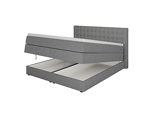 Betten Jumbo King Boxspringbett 140x200 cm mit Bettkasten 7-Zonen TFK Härtegrad H3 und 10cm Premium-Pocket-Air-Topper | Farbe Hellgrau | div. Größen verfügbar von Betten Jumbo