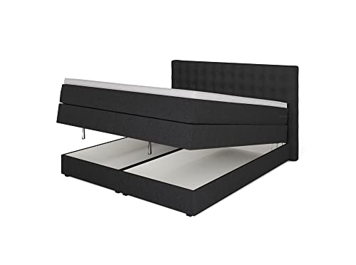 Betten Jumbo King Boxspringbett 160x200 cm mit Bettkasten 7-Zonen TFK Härtegrad H2 und 10cm V2-Topper | Farbe Anthrazit | div. Größen verfügbar von Betten Jumbo