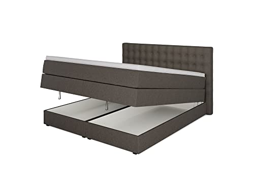 Betten Jumbo King Boxspringbett 160x200 cm mit Bettkasten 7-Zonen TFK Härtegrad H4 und 10cm V2-Topper | Farbe Braun | div. Größen verfügbar von Betten Jumbo