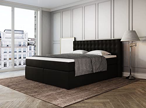 Betten Jumbo King Boxspringbett 180x200 cm 7-Zonen TFK Härtegrad H2 und Pocket Air Topper | Farbe Schwarz | div. Größen verfügbar von Betten Jumbo