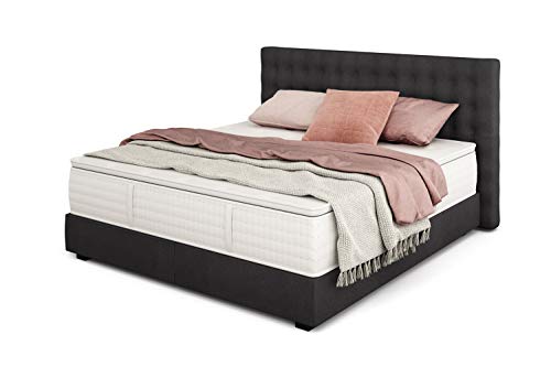 Betten Jumbo King Boxspringbett Deluxe 180x200 cm mit 33 cm hoher 7-Zonen TFK Härtegrad H3 | Farbe Anthrazit von Betten Jumbo