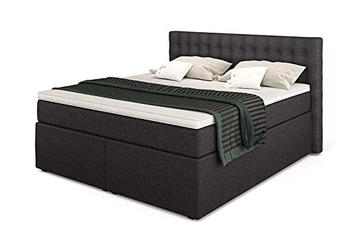 Betten Jumbo King Boxspringbett 140x200 cm mit Bettkasten 7-Zonen TFK Härtegrad H3 und Visco-Topper | Farbe Anthrazit | div. Größen verfügbar von Betten Jumbo