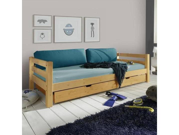 Ausziehbett Kids Paradise Kiefer Massivholz mit Lattenrost und Bettschublade 90x200cm Schubkasten von Betten.de