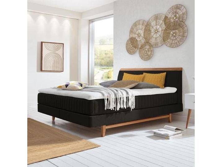 Boxspringbett Akela Eiche Webstoff 180x210cm Taschenfederkern-Box Härtegrad: H5 Schwarz skandinavisch, mit Partnerbezug von Betten.de