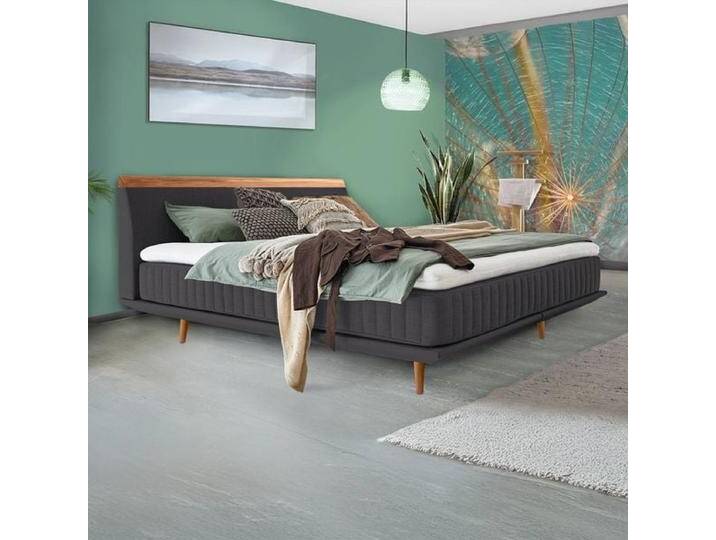 Boxspringbett Mavilla Eiche Webstoff 160x200cm Taschenfederkern-Box Härtegrad: H4 skandinavisch, mit Partnerbezug von Betten.de