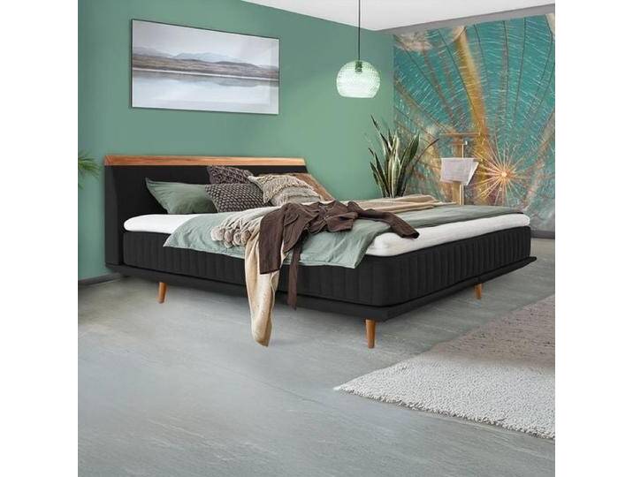 Boxspringbett Mavilla Eiche Webstoff 160x210cm Taschenfederkern-Box Härtegrad: H2 skandinavisch, mit Partnerbezug von Betten.de