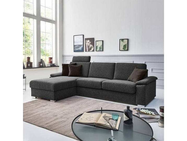 Eck-Schlafsofa Cesio Velours/Webstoff mit Lattenrost und Bettkasten Ottomane links Kunstfaser H:86cm/B:286cm/T:178cm Dunkelgrau von Betten.de