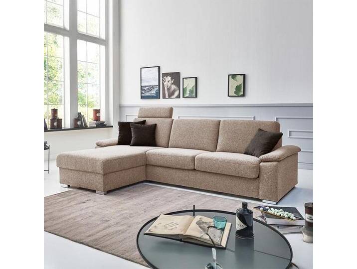 Eck-Schlafsofa Cesio Velours/Webstoff mit Lattenrost und Bettkasten Ottomane links Kunstfaser H:86cm/B:306cm/T:178cm klappbar modern von Betten.de