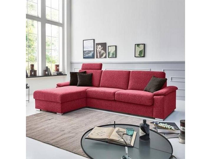 Eck-Schlafsofa Cesio Velours/Webstoff mit Lattenrost und Bettkasten Ottomane links Kunstfaser H:86cm/B:326cm/T:178cm Rot klappbar von Betten.de