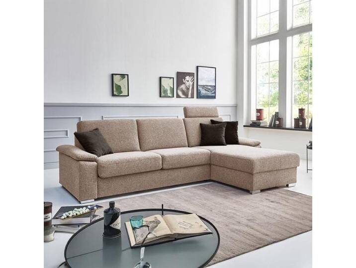 Eck-Schlafsofa Cesio Velours/Webstoff mit Lattenrost und Bettkasten Ottomane rechts Kunstfaser H:86cm/B:306cm/T:178cm klappbar modern von Betten.de
