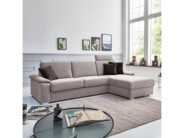 Eck-Schlafsofa Cesio Velours/Webstoff mit Lattenrost und Bettkasten Ottomane rechts Kunstfaser H:86cm/B:326cm/T:178cm klappbar modern von Betten.de
