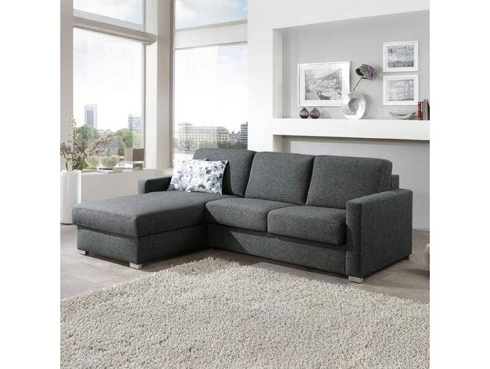 Eck-Schlafsofa Lelio Webstoff mit Lattenrost und Bettkasten Ottomane links Kunstfaser H:86cm/B:278cm/T:178cm Dunkelgrau klappbar von Betten.de