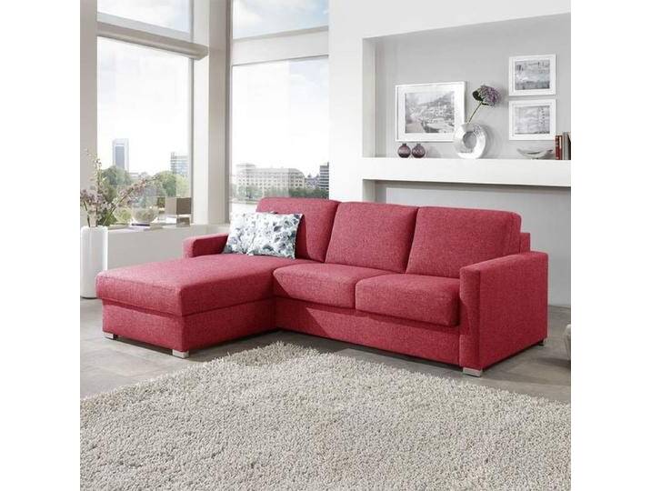 Eck-Schlafsofa Lelio Webstoff mit Lattenrost und Bettkasten Ottomane links Kunstfaser H:86cm/B:298cm/T:178cm Rot klappbar modern von Betten.de