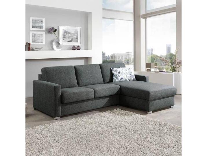 Eck-Schlafsofa Lelio Webstoff mit Lattenrost und Bettkasten Ottomane rechts Kunstfaser H:86cm/B:278cm/T:178cm Dunkelgrau klappbar von Betten.de
