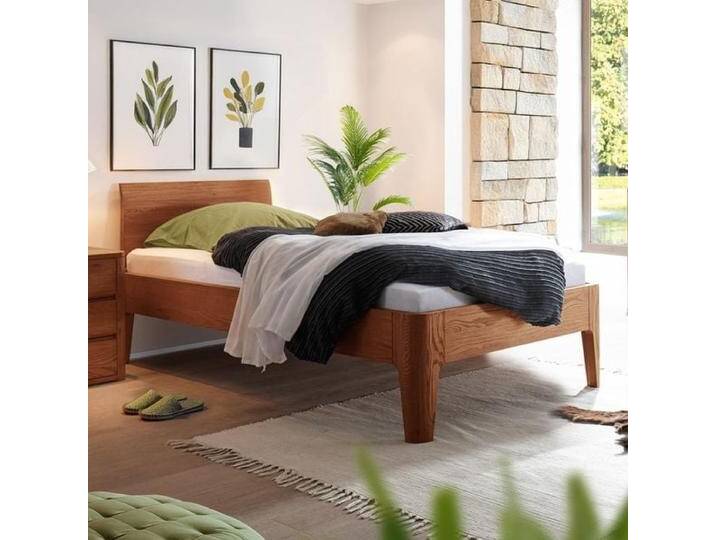 Einzelbett Ambato Eiche Massivholz 100x200cm retro/vintage, Mit Kopfteil von Betten.de