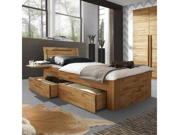 Einzelbett Andalucia Komfort Kernbuche Massivholz mit Schubkasten 100x220cm höhenverstellbar von Betten.de