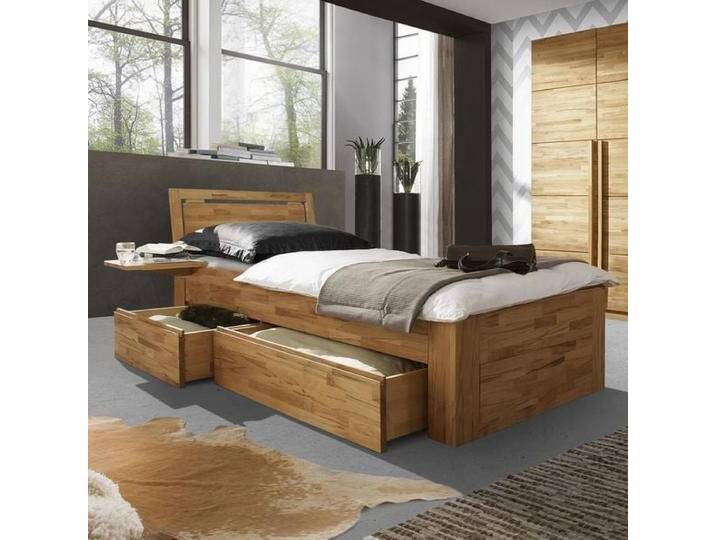 Einzelbett Andalucia Komfort Kernbuche Massivholz mit Schubkasten 120x220cm höhenverstellbar von Betten.de