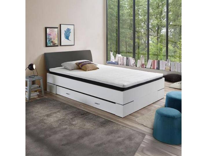 Komplettbett Nicaya Komfort mit Lattenrost, Matratze und Schubkasten 180x200cm Weiß modern, Mit Kopfteil höhenverstellbar von Betten.de