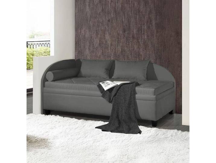 Polsterliege Kamina Komfort Microvelours mit Bettkasten Seitenteil links Kunstfaser H:87cm/B:209cm/T:99cm Dunkelgrau Relaxfunktion von Betten.de