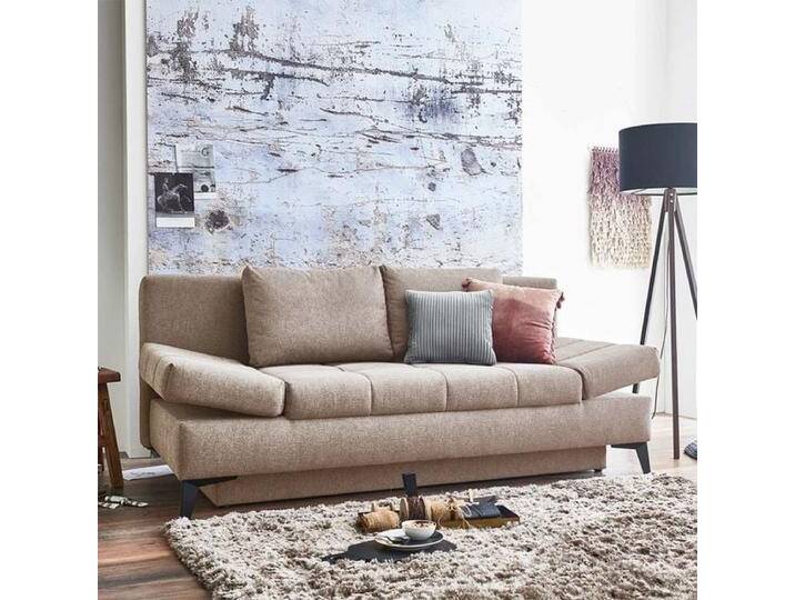 Schlafsofa Amedeo Webstoff/Velours mit Lattenrost und Bettkasten Kunstfaser H:90cm/B:208cm/T:107cm klappbar ausziehbar modern von Betten.de