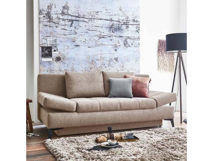Schlafsofa Amedeo Webstoff/Velours mit Lattenrost und Bettkasten Kunstfaser H:90cm/B:208cm/T:107cm klappbar ausziehbar modern von Betten.de
