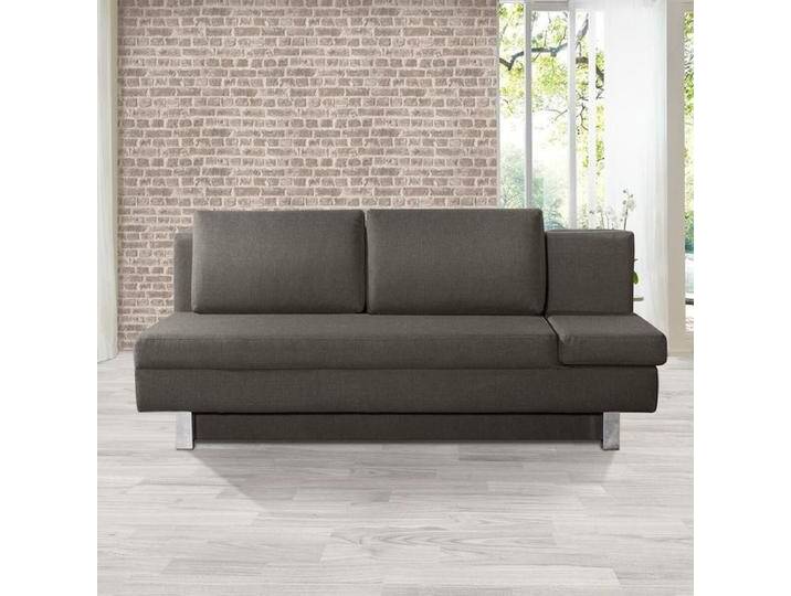 Schlafsofa Cave-Run Webstoff mit Lattenrost und Bettkasten Kopfteilverstellung rechts Kunstfaser H:90cm/B:200cm/T:97cm Dunkelgrau von Betten.de
