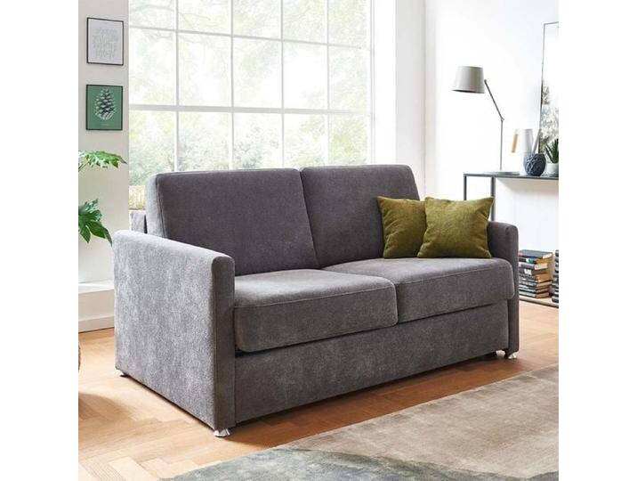 Schlafsofa Tullia Webstoff/Velours mit Lattenrost Kunstfaser H:86cm/B:156cm/T:97cm Dunkelgrau klappbar modern von Betten.de