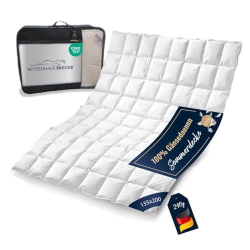 Bettdecke 135x200 | Daunendecke | Decke für den Sommer | Sommer-Daunendecke | Kassettenbettdecke | Sommerdecke | Daunenbettdecken | Oeko-TEX-Zertifiziert | Daunenpass | 100% Gänsedaunen Bettdecke 135x200 | Daunendecke | Decke für den Sommer | Sommer-Daunendecke | Kassettenbettdecke | Sommerdecke | Daunenbettdecken | Oeko-TEX-Zertifiziert | Daunenpass | 100% Gänsedaunen von Bettenhaus Breuer