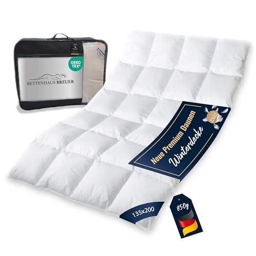 Bettdecke 135x200 | Daunendecke | Decke für den Winter | Extra warme Daunendecke | Kassettenbettdecke | Winterdecke | Daunenbettdecken | Oeko-TEX-Zertifiziert | Daunenpass von Bettenhaus Breuer