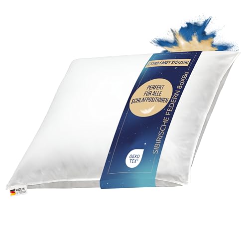 Bettenhaus Breuer - Komfort Feder Kopfkissen 80x80 cm – Extra dick & fest – 2000g Neue sibirische Federn – Hoch & stützend – Allergikergeeignet, waschbar – Made in Germany Bettenhaus Breuer - Komfort Feder Kopfkissen 80x80 cm – Extra dick & fest – 2000g Neue sibirische Federn – Hoch & stützend – Allergikergeeignet, waschbar – Made in Germany von Bettenhaus Breuer