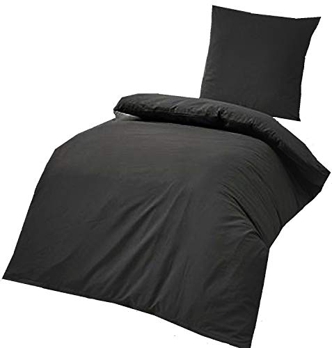 4-Teilige hochwertige Renforcé-Bettwäsche UNI in Schwarz 2x 135x200 Bettbezug + 2x 80x80 Kissenbezug , 100% Baumwolle by Bettenpoint von Bettenpoint